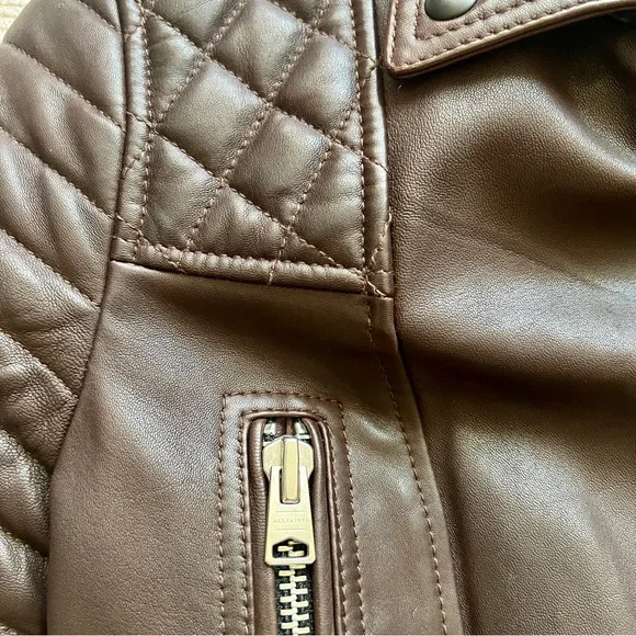 All Saints Brown Lamb Leather Jacket with Quilted Detailing - Picture 2 of 7